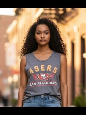 NFL San Francisco 49ers Dark Gray Graphic Tank with Red and Gold Accents